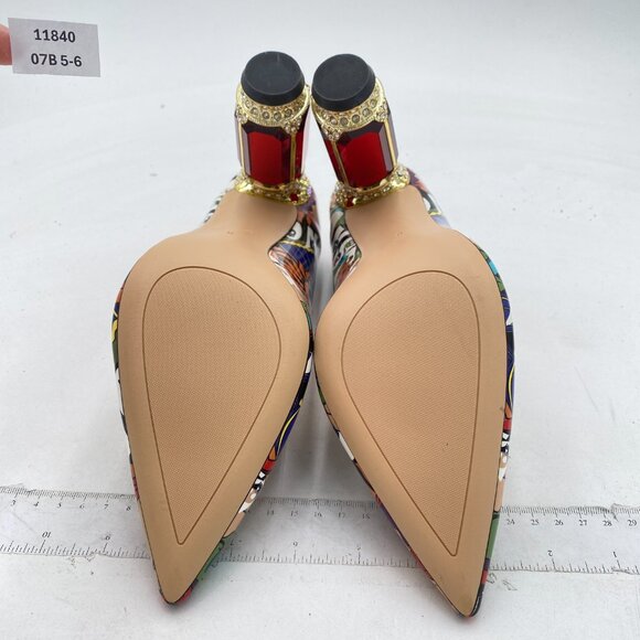 FSJ Cartoon Bridal Pointed Toe Chunky High Heel Crystal Slip on Wedding Pumps